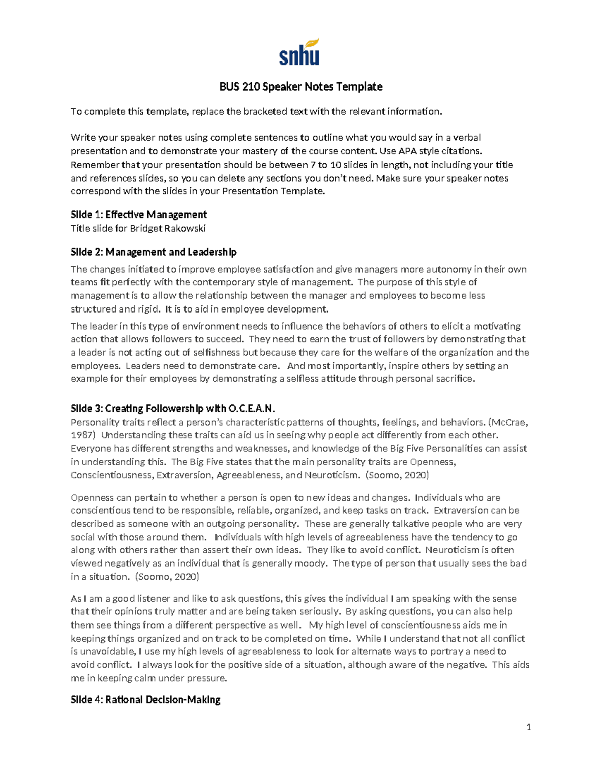 BUS 210 Speaker Notes Template - BUS 210 Speaker Notes Template To ...