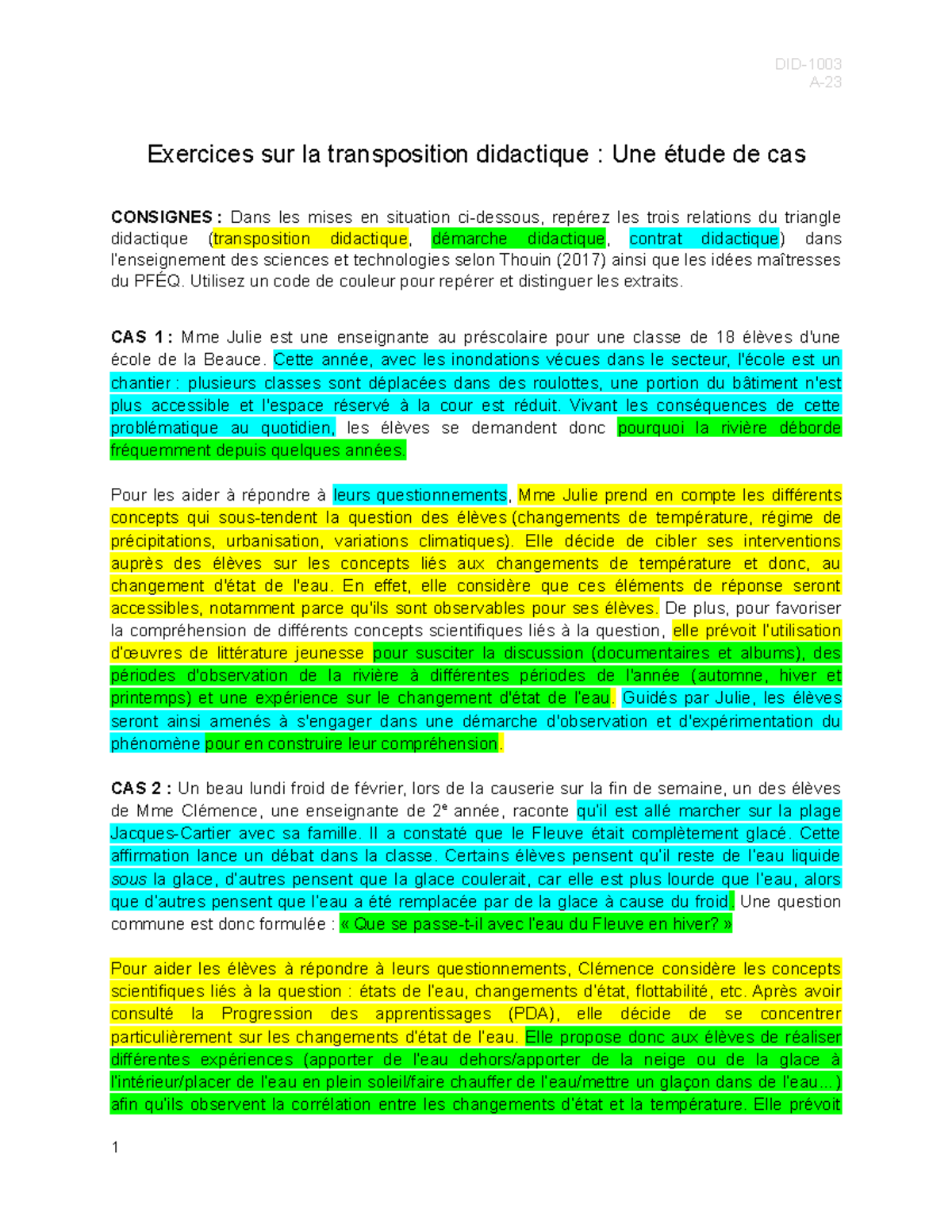 Études de cas cours 2 - DID- A- Exercices sur la transposition ...