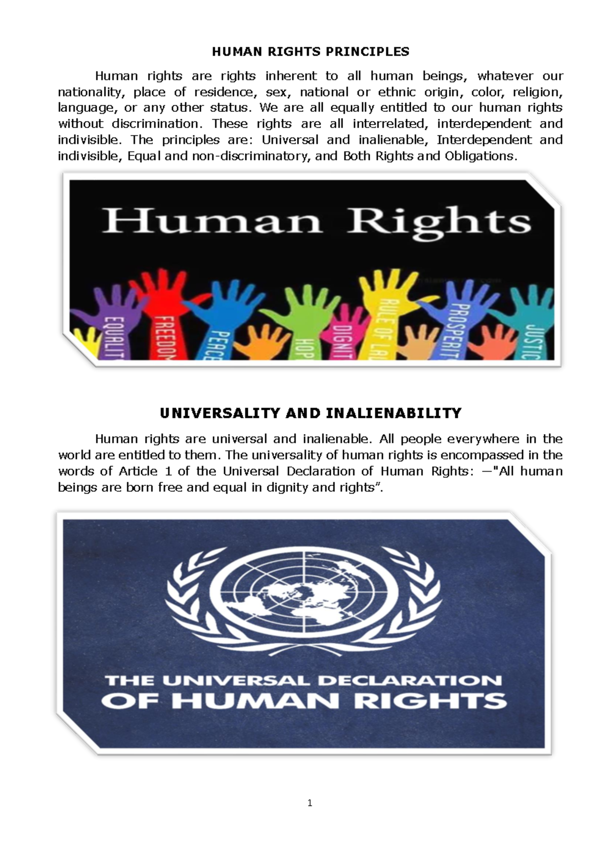 Human Rights Principles - HUMAN RIGHTS PRINCIPLES Human rights are ...