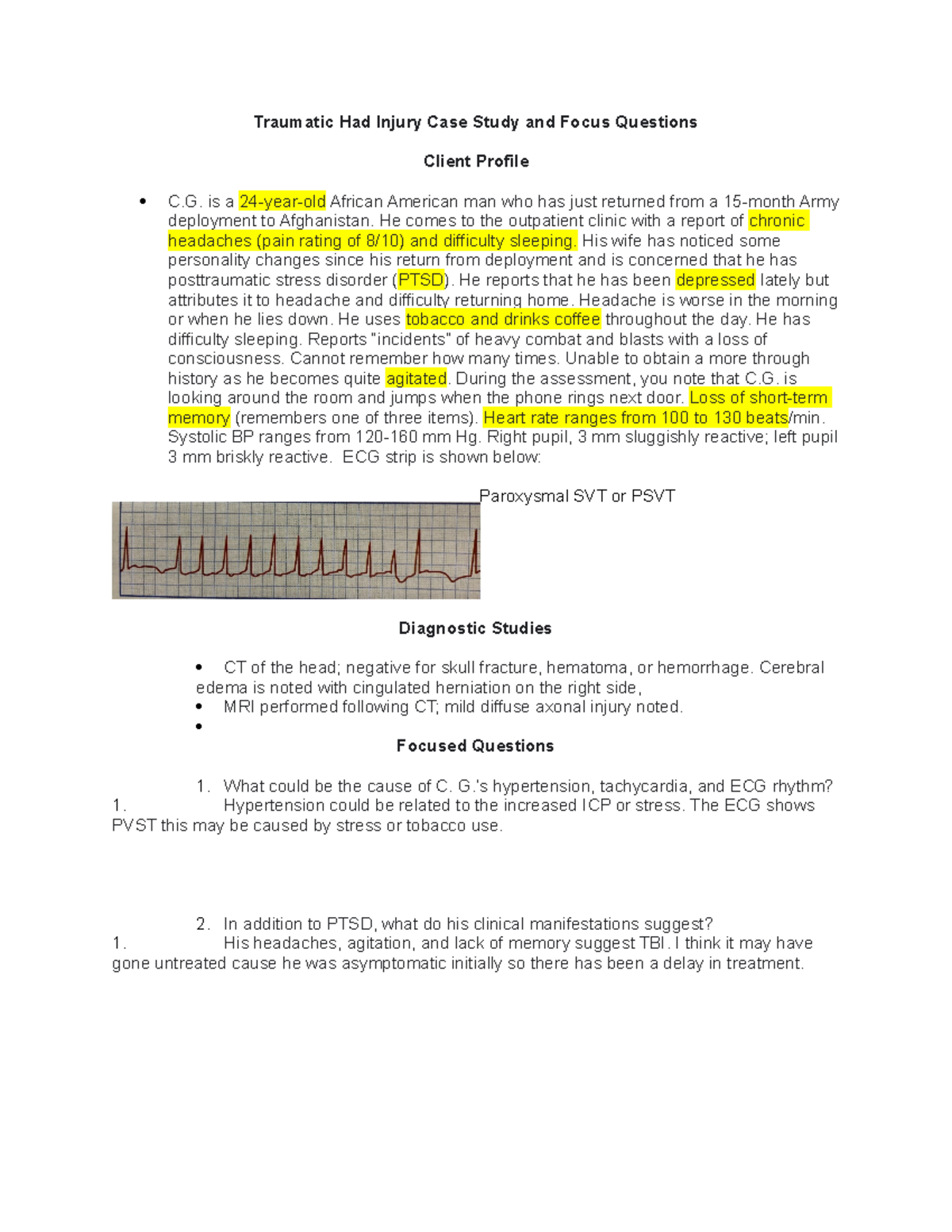 case study of a person who has suffered a brain trauma