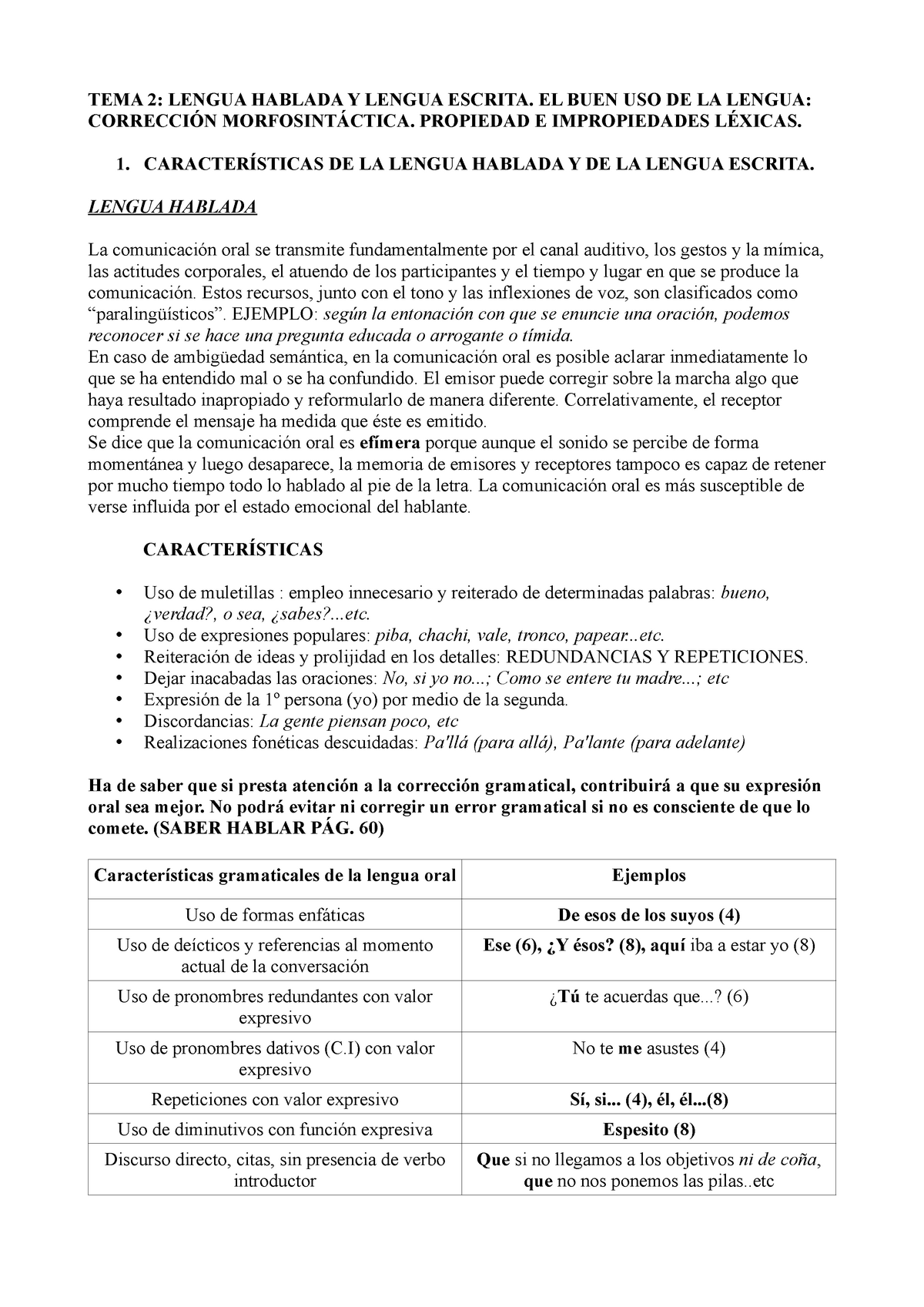 TEMA 2 Lengua Hablada Y Escrita - TEMA 2: LENGUA HABLADA Y LENGUA ...