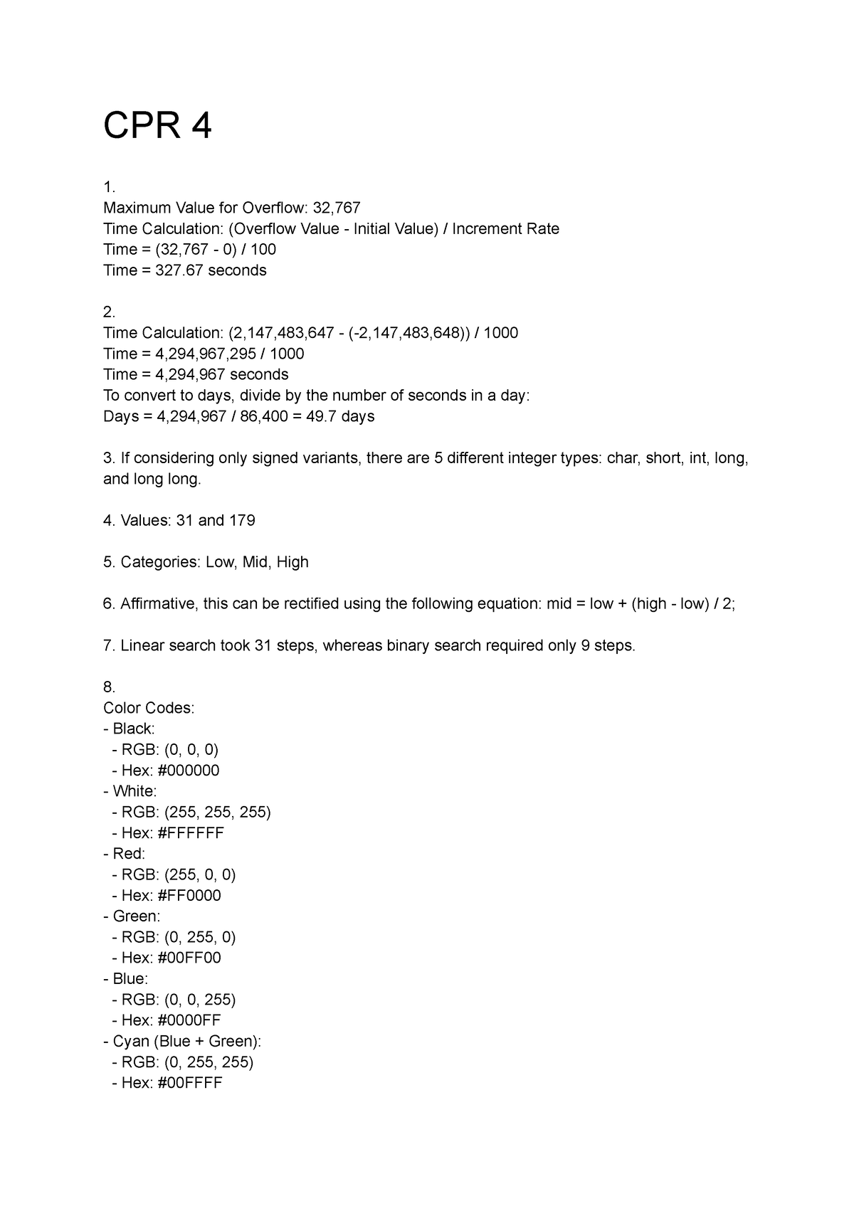 CPR 4 - CPR 4 1. Maximum Value for Overflow: 32, Time Calculation ...