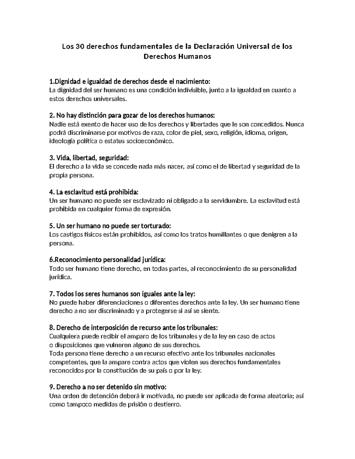 Los 30 derechos fundamentales de la Declaración Universal de los
