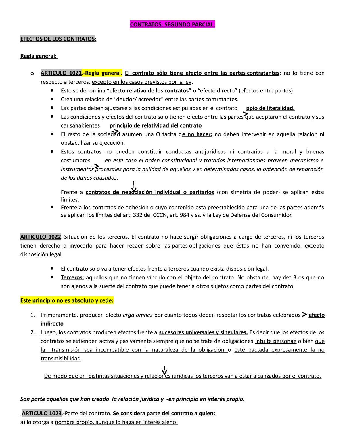 Contratos 2do Parcial - CONTRATOS: SEGUNDO PARCIAL: EFECTOS DE LOS ...