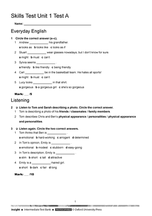 Skills Test Unit 8 B - Intermediate Skill Test Key - Skills Test Unit 8 ...