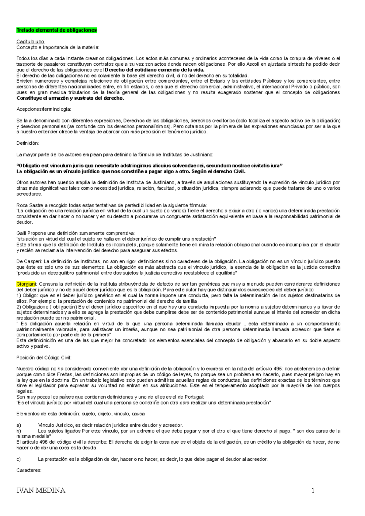 Apunte, Obligaciones - Tratado Elemental De Obligaciones Capitulo Uno ...