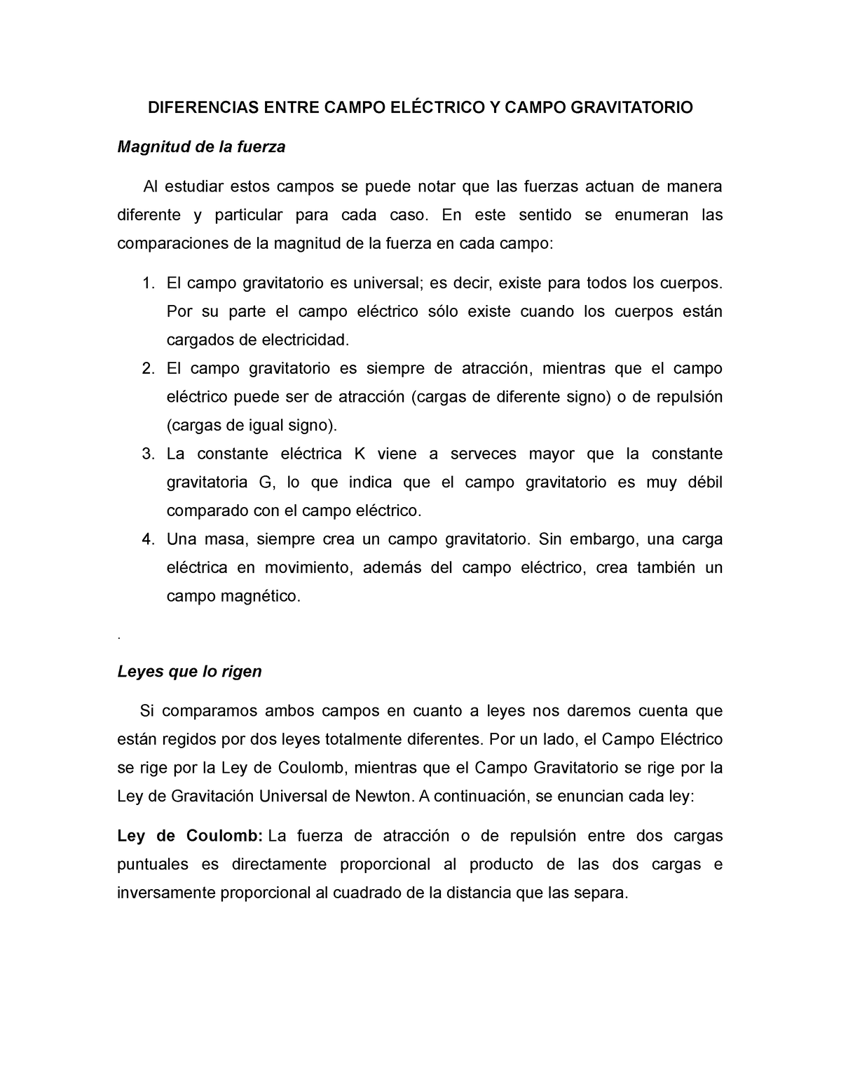 Diferencias Entre Campo Eléctrico Y Campo Gravitatorio - DIFERENCIAS ...