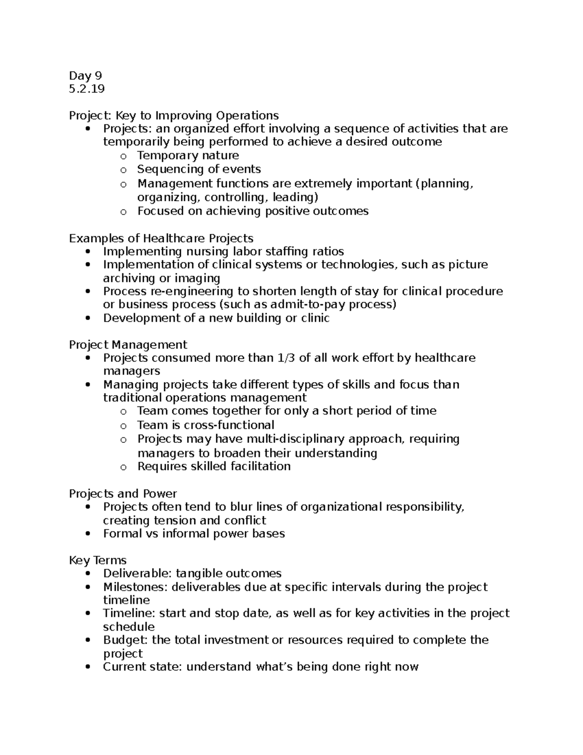 Day 9 - Lecture notes 9 - Day 9 5. Project: Key to Improving Operations ...