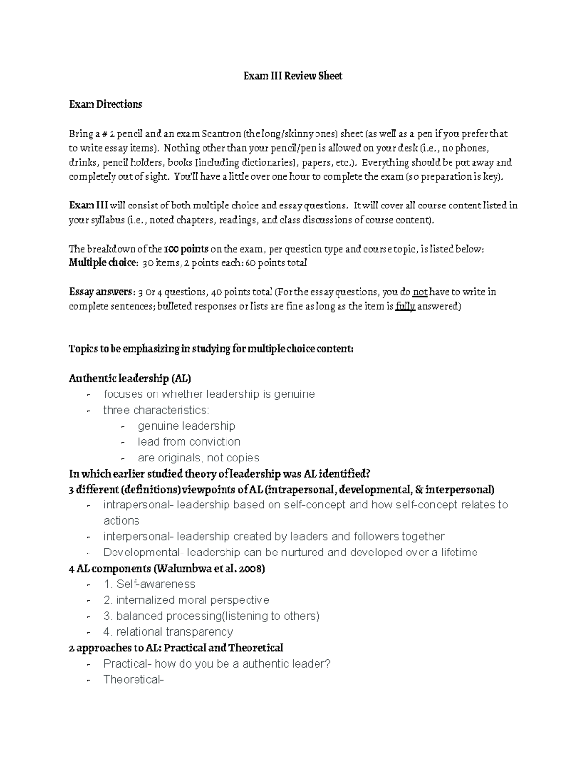 MGMT 372 Exam III Review Sheet - Exam 3 comprehensive guide/notes ...