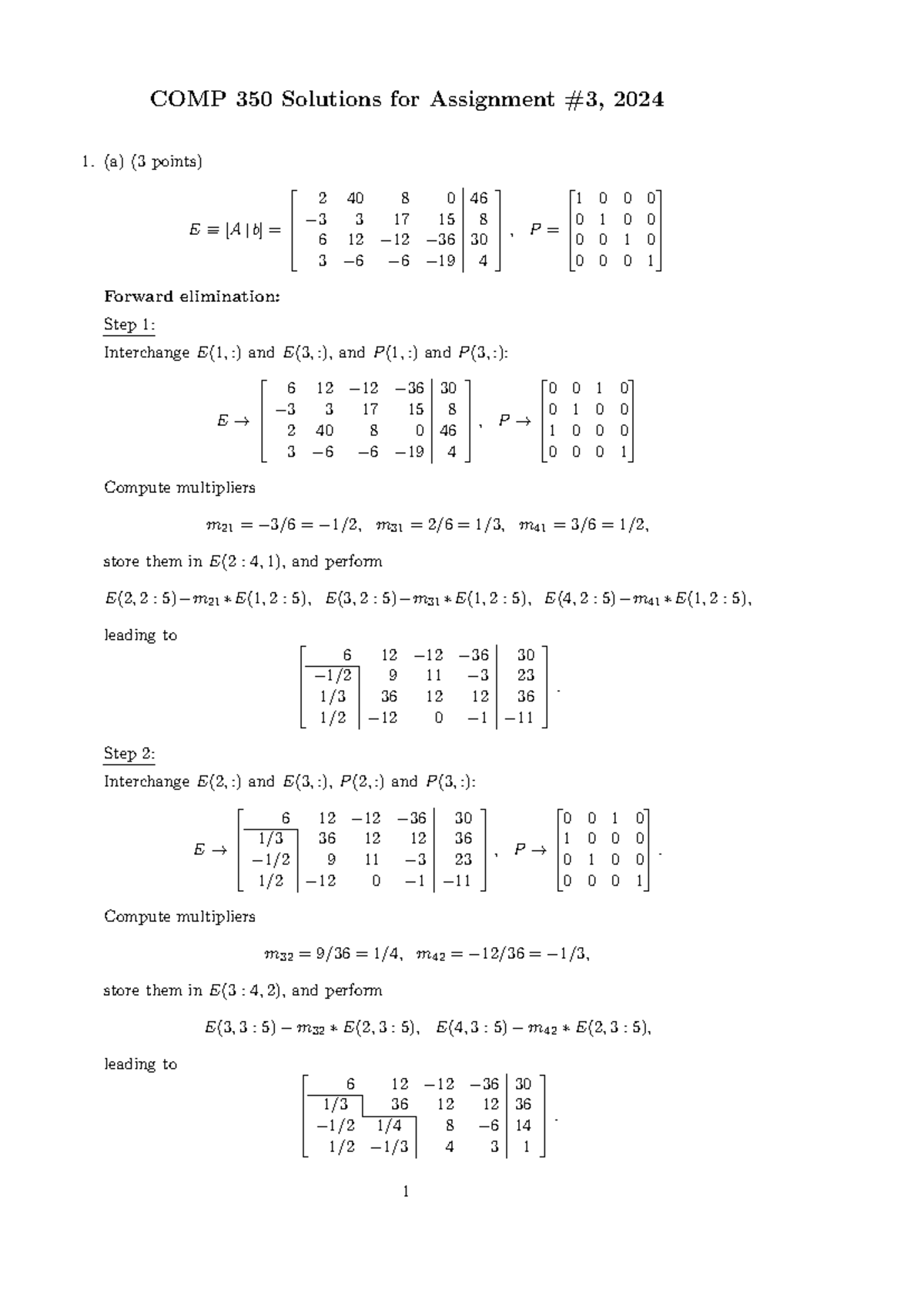 solutions for A3 - COMP 350 Solutions for Assignment #3, 2024 (a) (3 ...