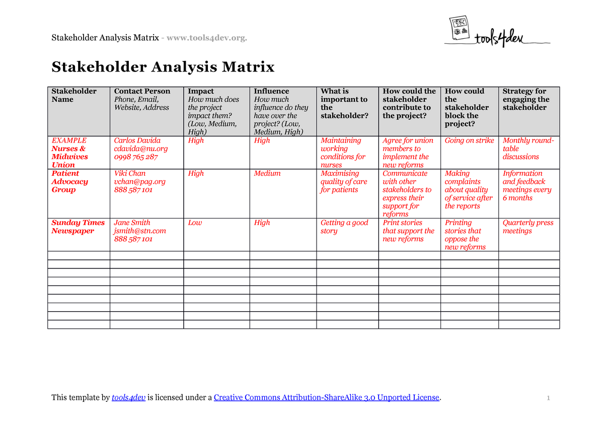 Stakeholder Analysis Matrix Template - Stakeholder Analysis Matrix ...