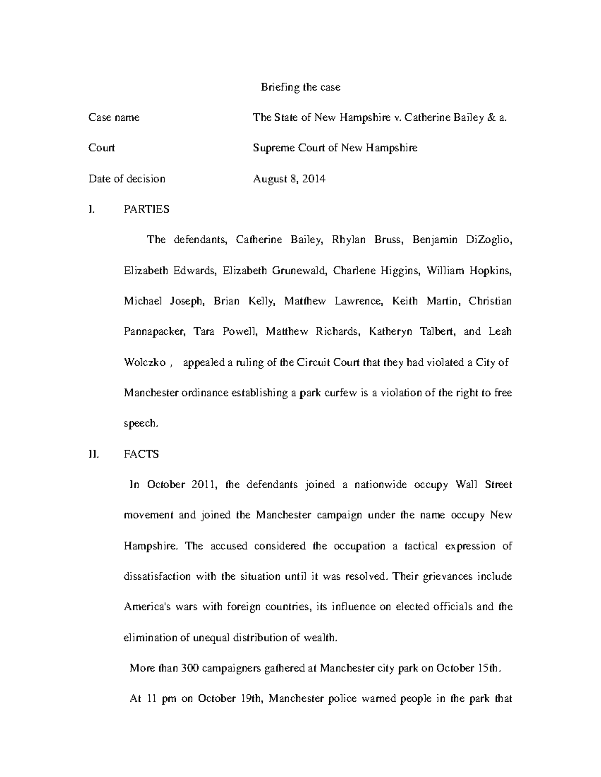 Bailey Case Brief - Briefing the case Case name The State of New