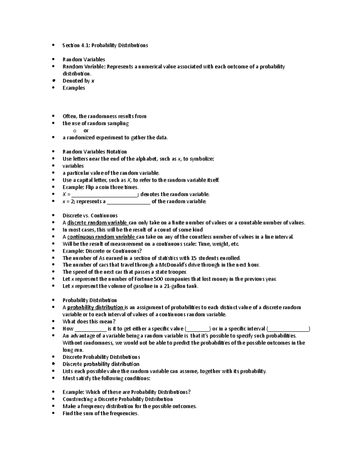 Section 4.1 notes - Section 4: Probability Distributions Random ...