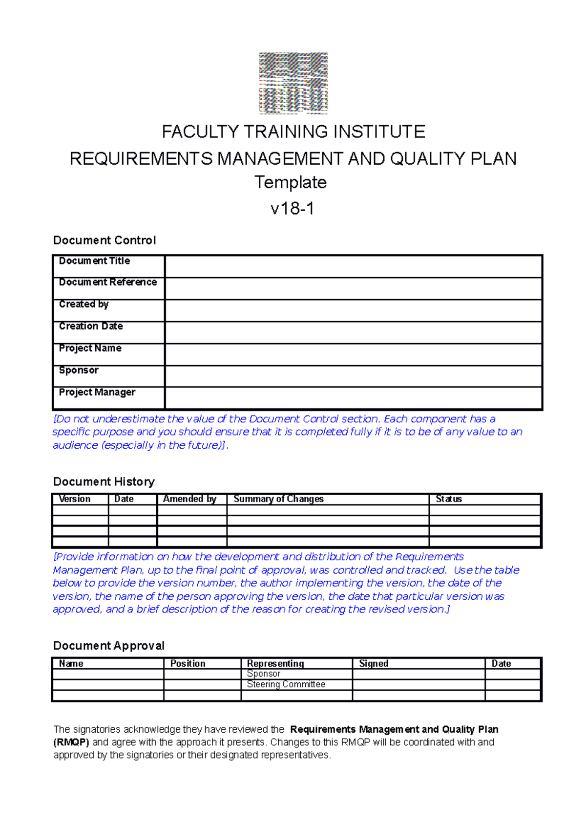 RMQP Template v18-1.1 - uu d - FACULTY TRAINING INSTITUTE REQUIREMENTS ...