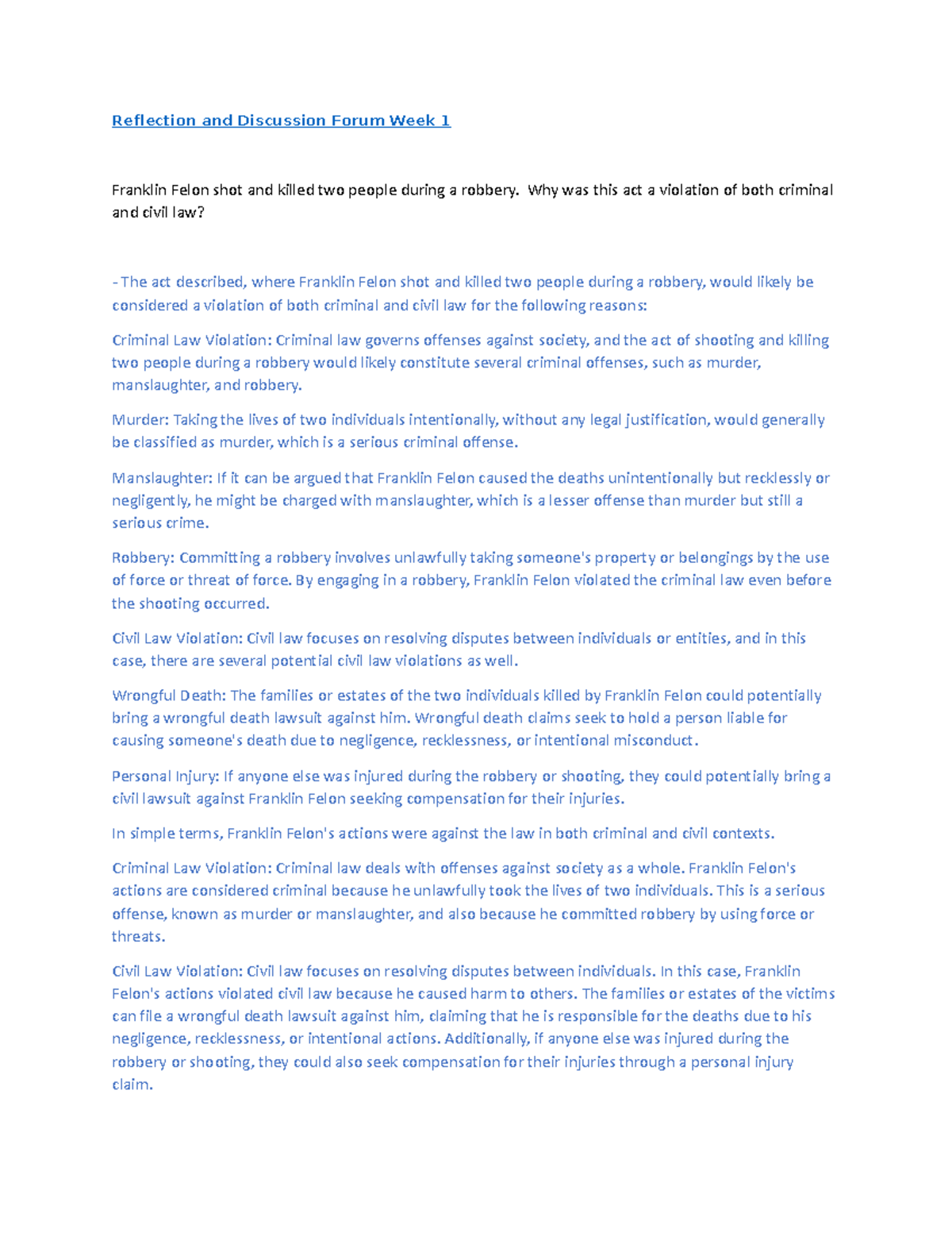 Document 1 - First draft - Reflection and Discussion Forum Week 1 ...