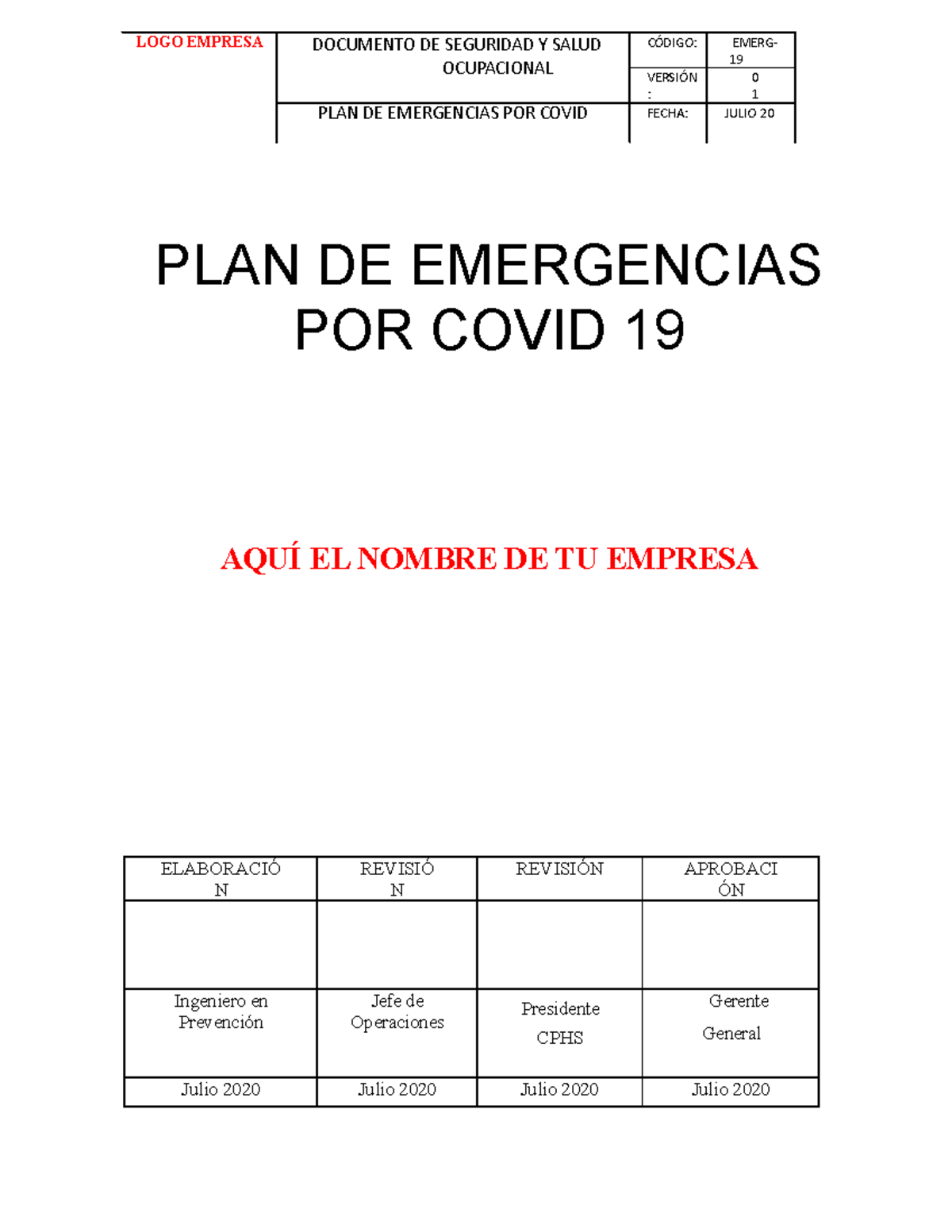 PLAN DE Emergencias Covid 19 - PLAN DE EMERGENCIAS POR COVID 19 AQUÍ EL ...