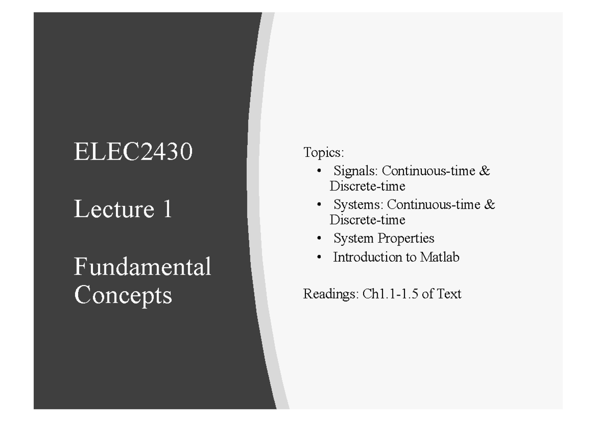 L1 2020 Part 2 Lecture Notes 1 Elec Lecture 1 Fundamental Concepts