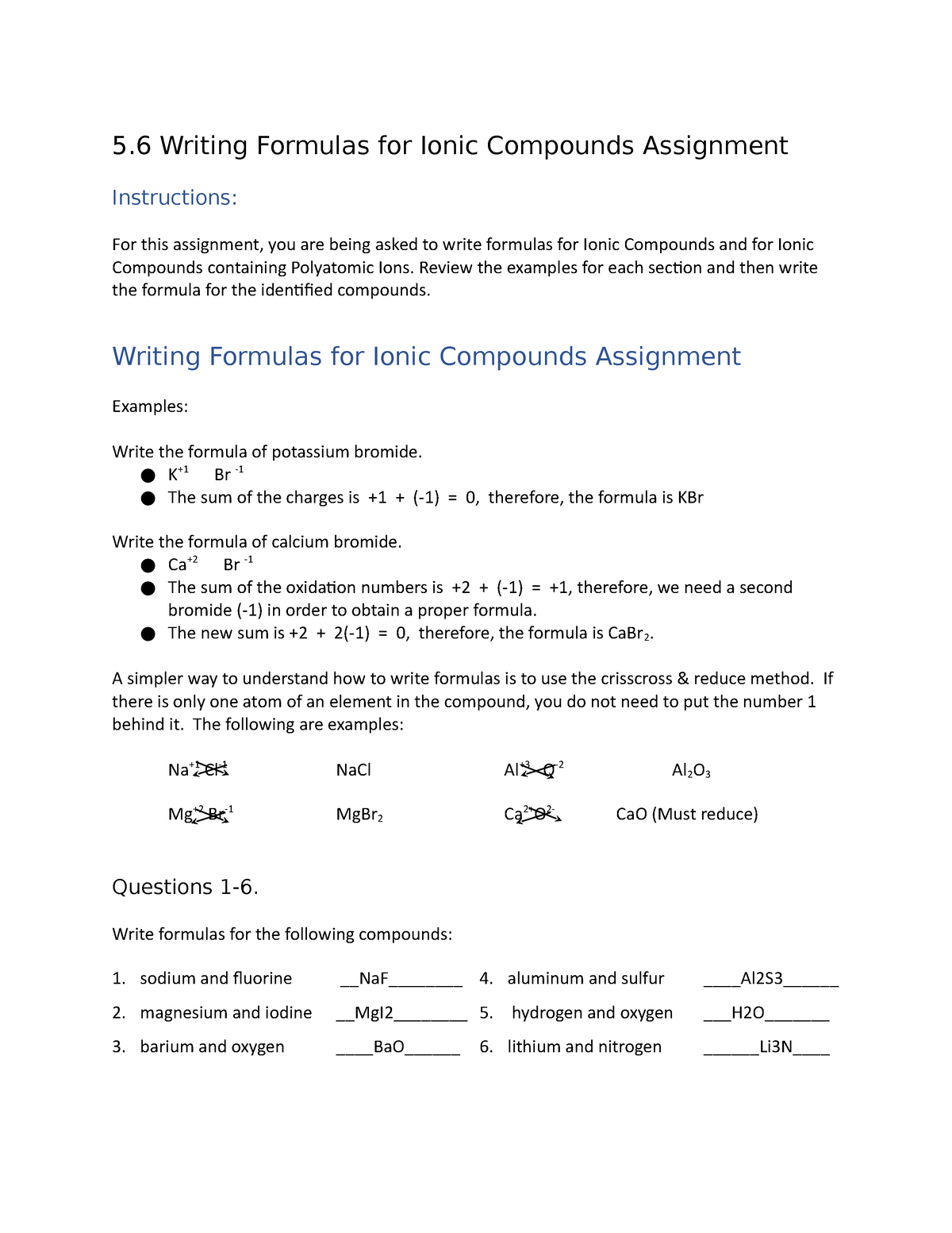 formulas for ionic compounds