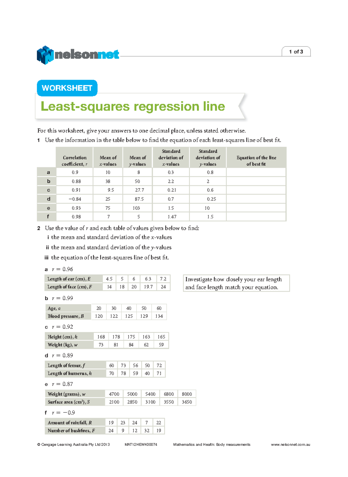 12 least squares practice - 1 of 3 © Cengage Learning Australia P ty ...