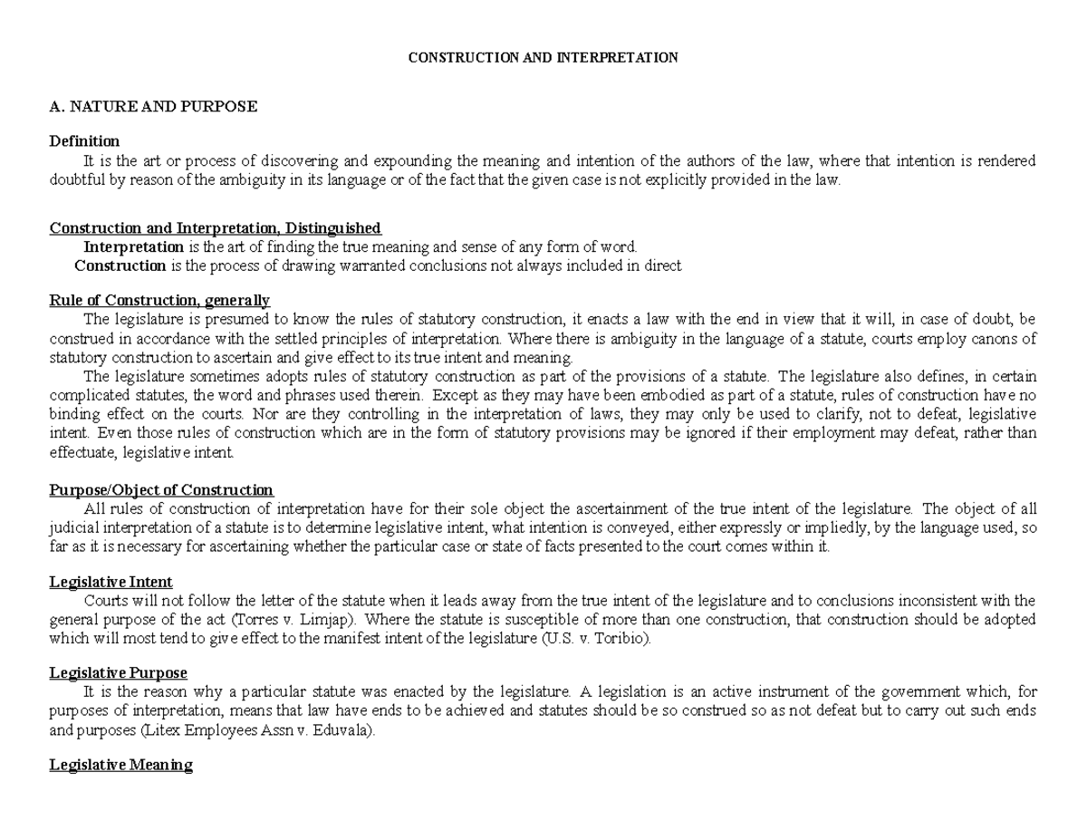 Construction AND Interpretation - CONSTRUCTION AND INTERPRETATION A ...