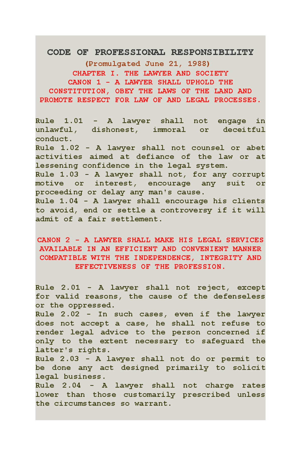 CODE OF Professional Responsibility CODE OF PROFESSIONAL