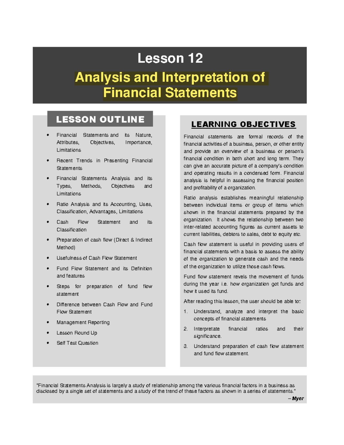 analysis and research of financial statements