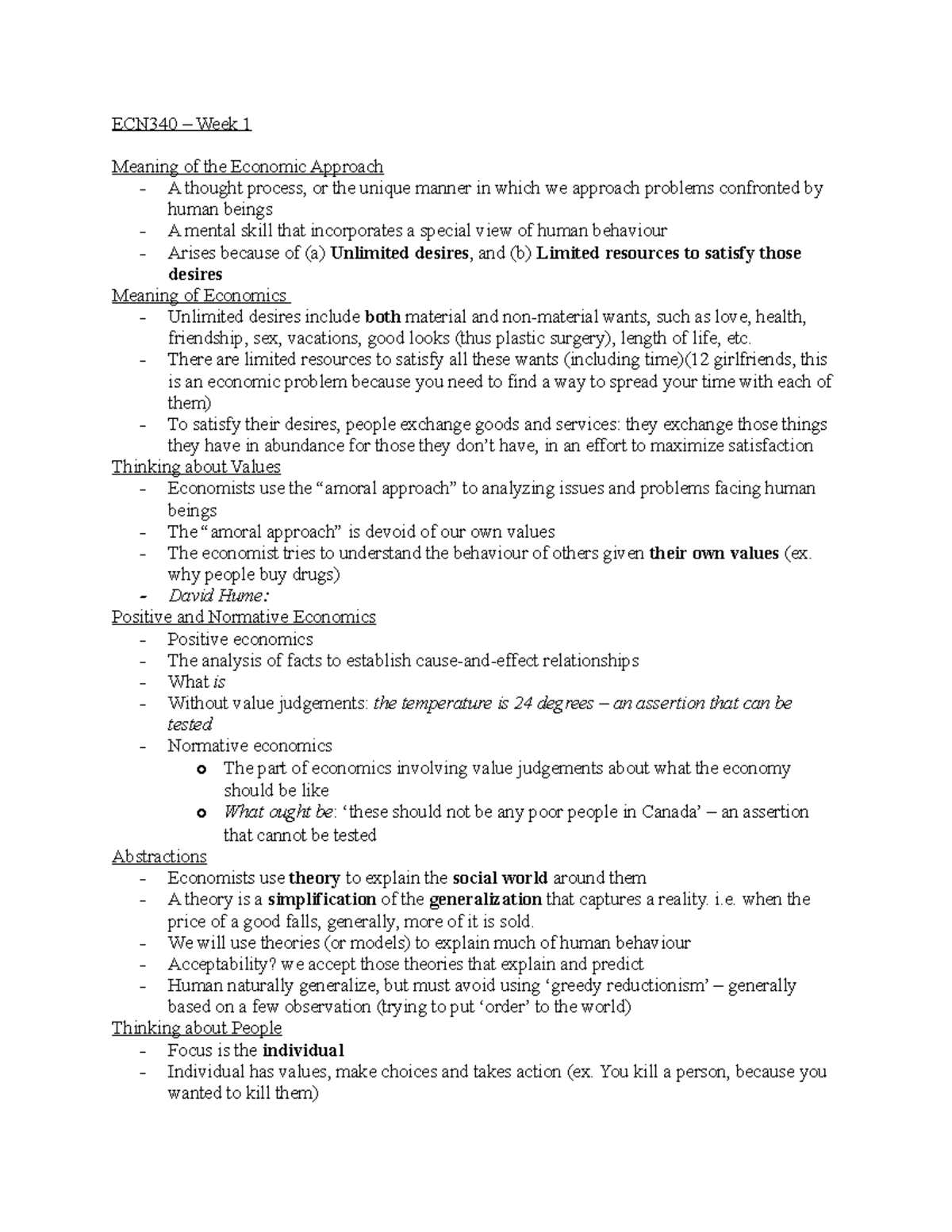 ECN340 - Week 1 - Lecture notes 1 - ECN340 – Week 1 Meaning of the ...