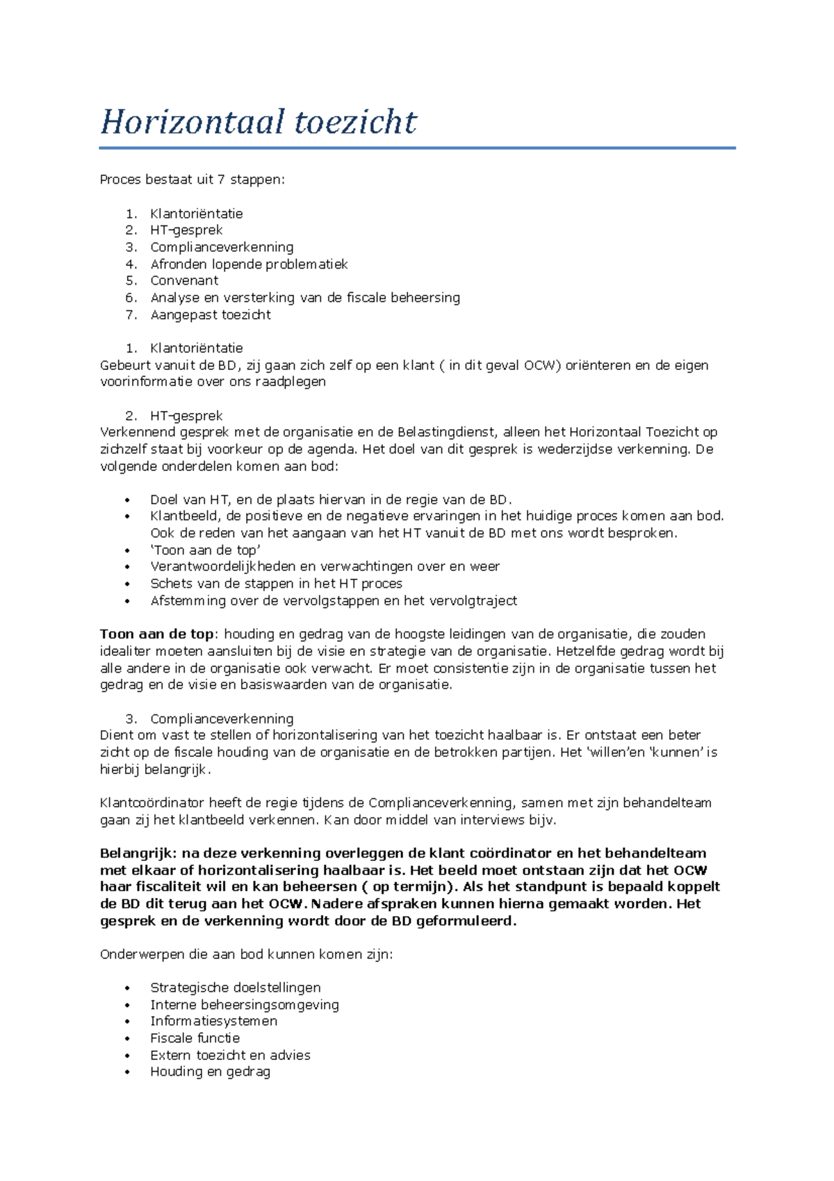 Stappenplan-leidraad HT - Horizontaal toezicht Proces bestaat uit 7 ...