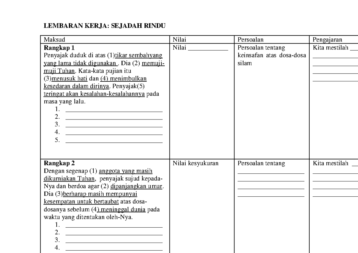 Lembaran Kerja Sejarah Rindu jwp - LEMBARAN KERJA: SEJADAH RINDU Maksud ...