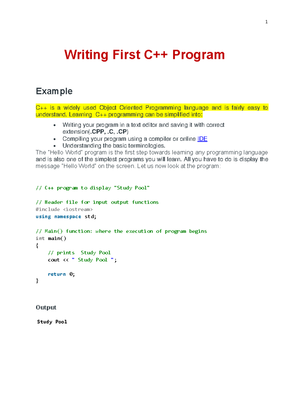 C++ Program first writing easy - 1 Writing First C++ Program Example ...