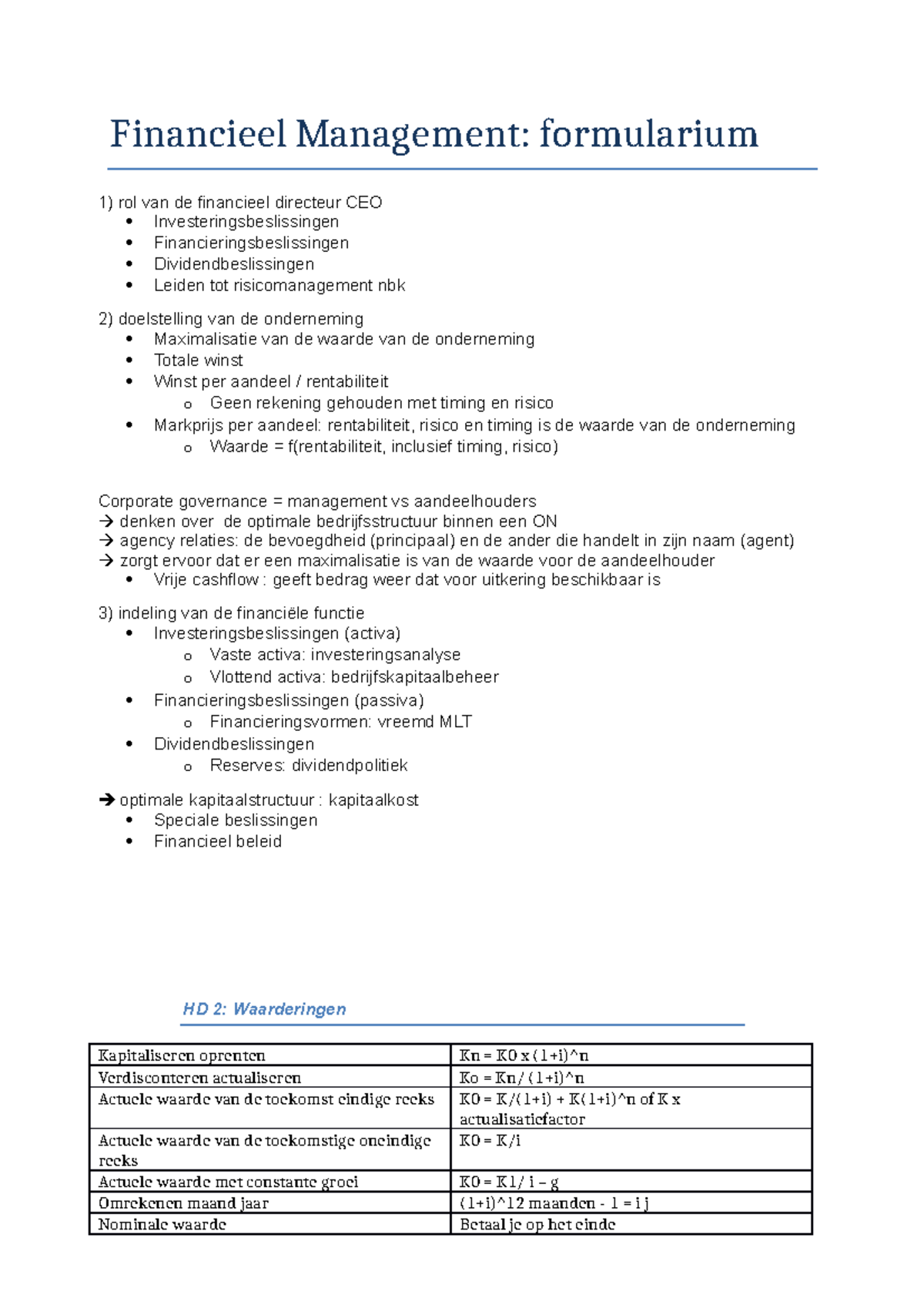 Samenvatting Financieel Management Jaar 2020 - Financieel Management ...