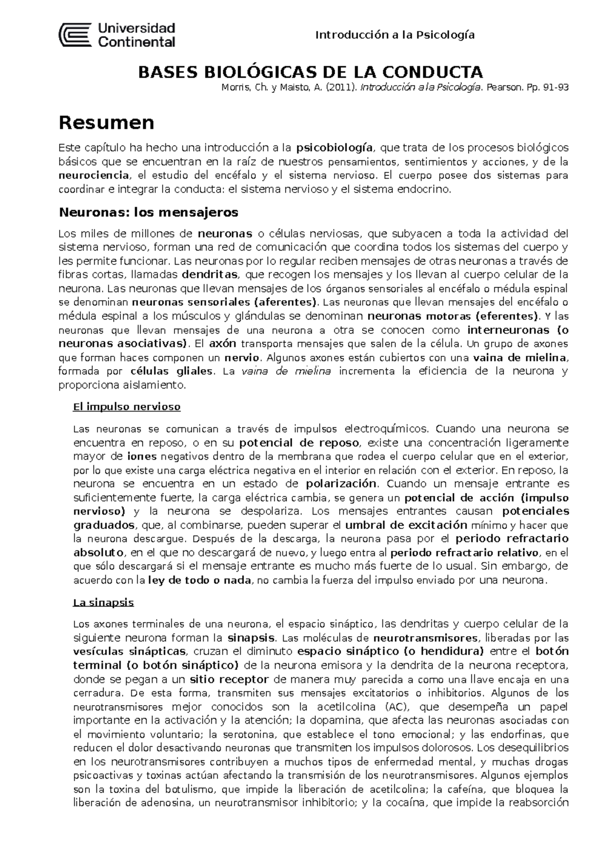 Bases Biológicas DE LA Conducta - BASES BIOLÓGICAS DE LA CONDUCTA ...
