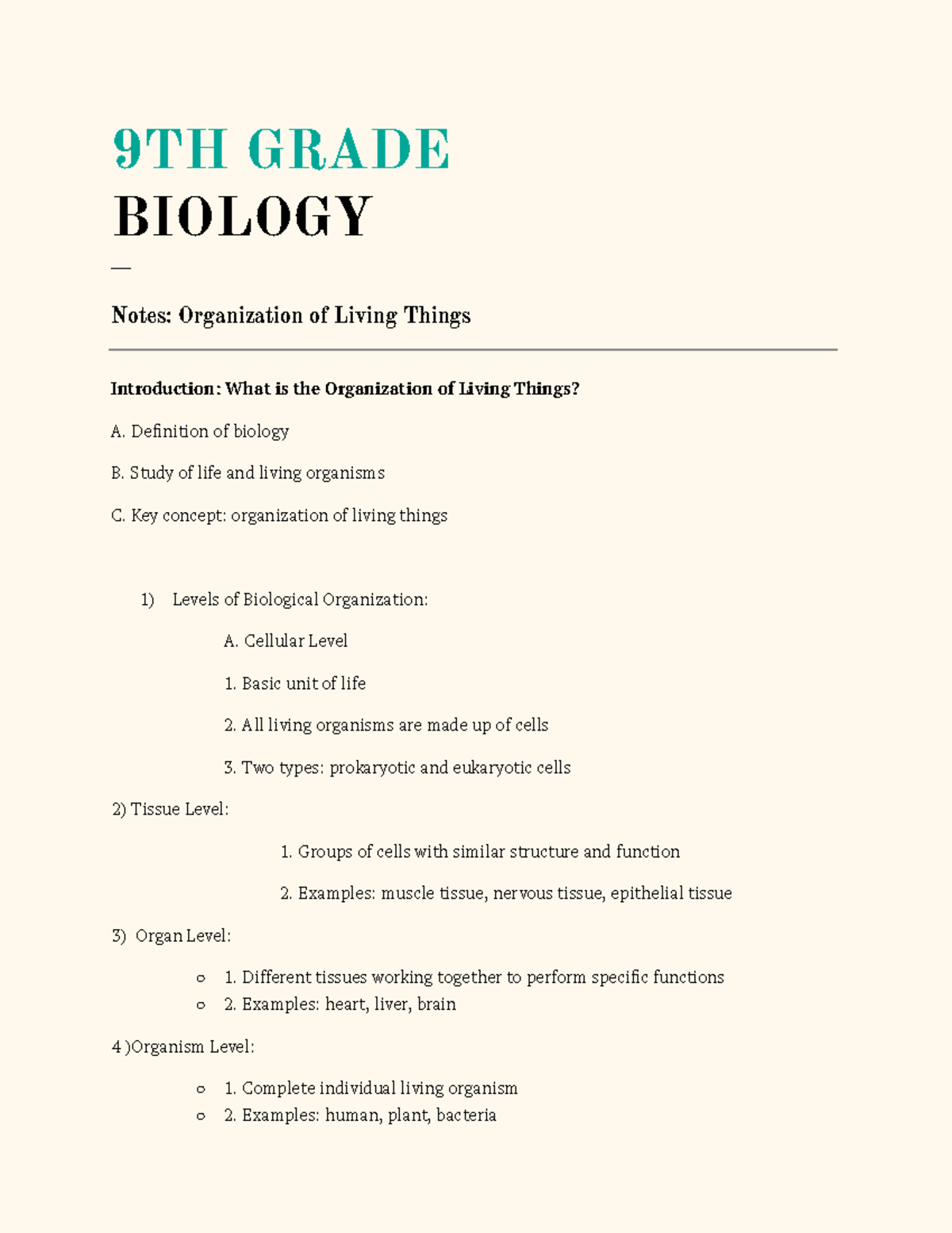 Organization Of Living Things - Definition Of Biology B. Study Of Life ...