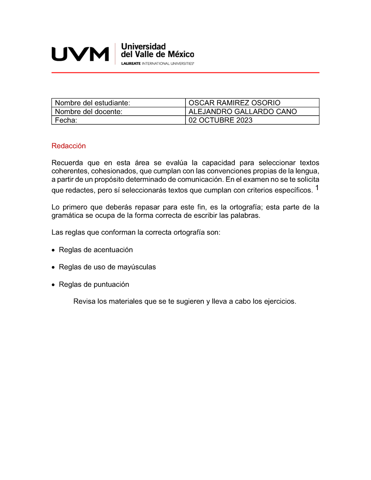 U A Oro Ejercicios Ortyred Nombre Del Estudiante Oscar Ramirez Osorio Nombre Del Docente