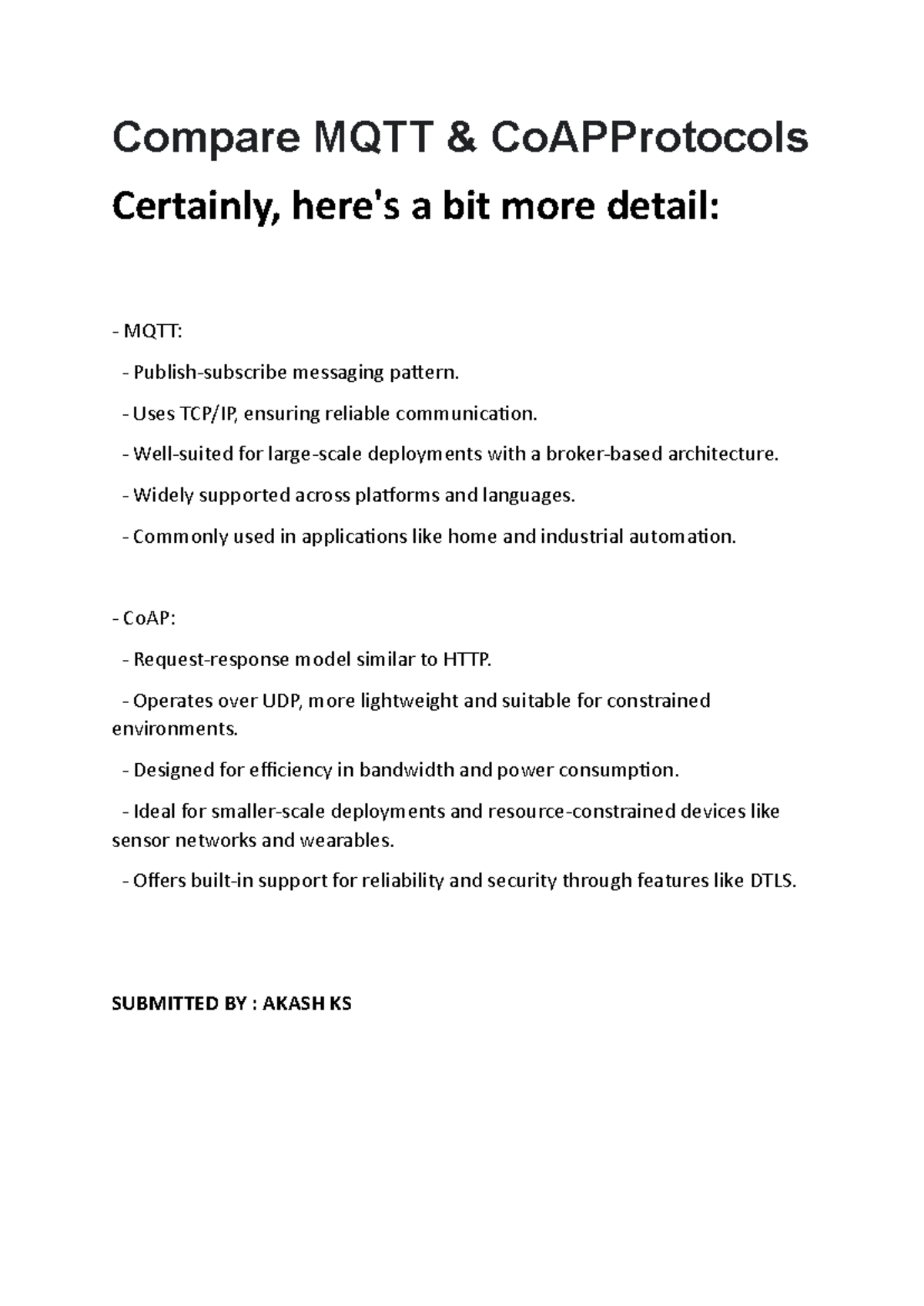 Compare MQTT - Mqtt - Compare MQTT & CoAPProtocols Certainly, here's a ...