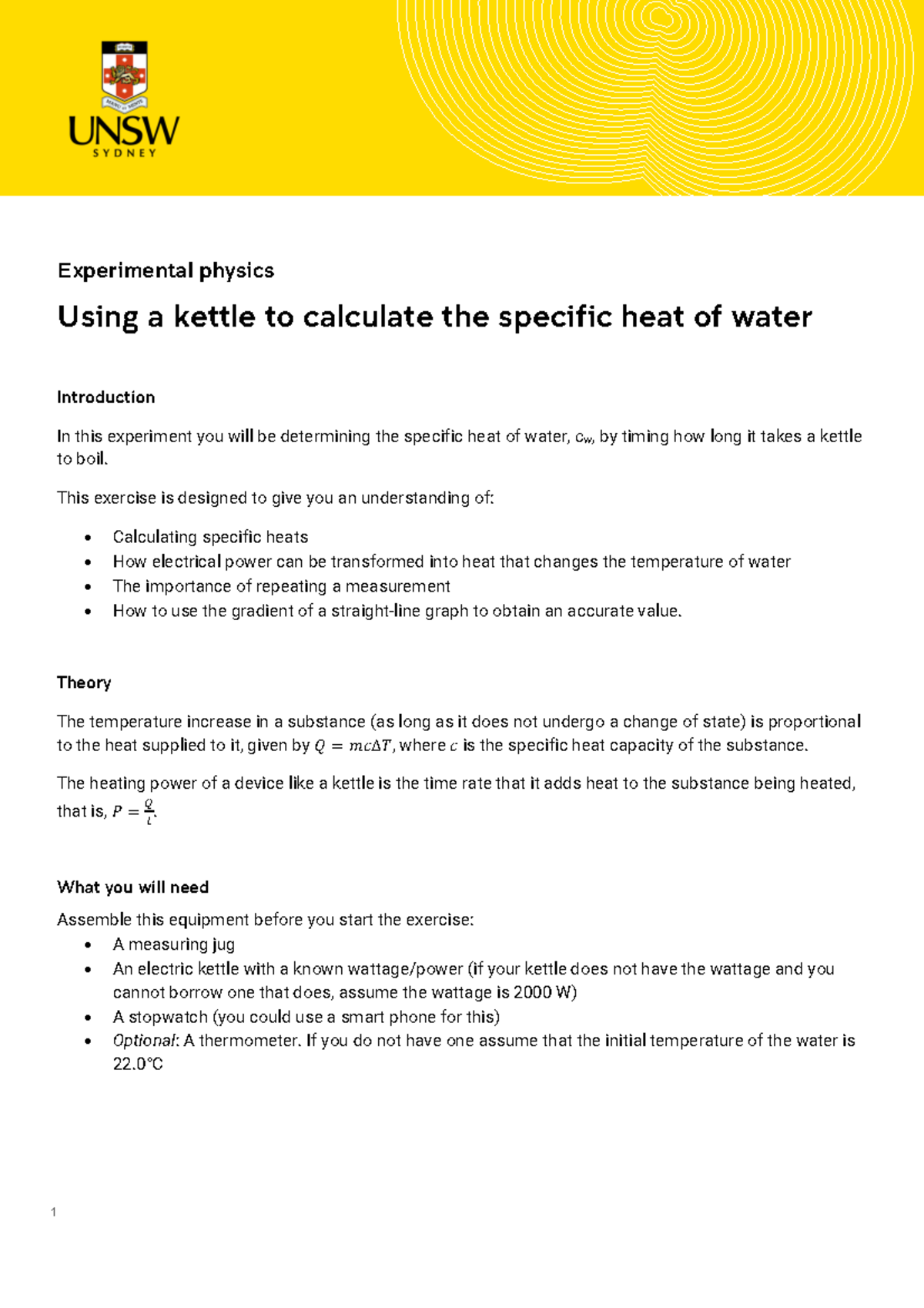 Heat Capacity using Kettle Experimental physics Using a kettle to