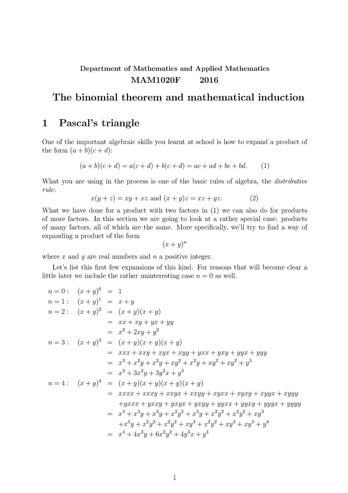 Binomial Summary Mathematics For Engineers 1a Department Of Mathematics And Applied Mathematics Studocu