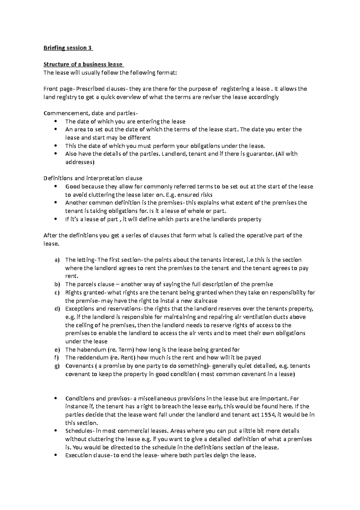 Business leases - Briefing session 3 Structure of a business lease The ...