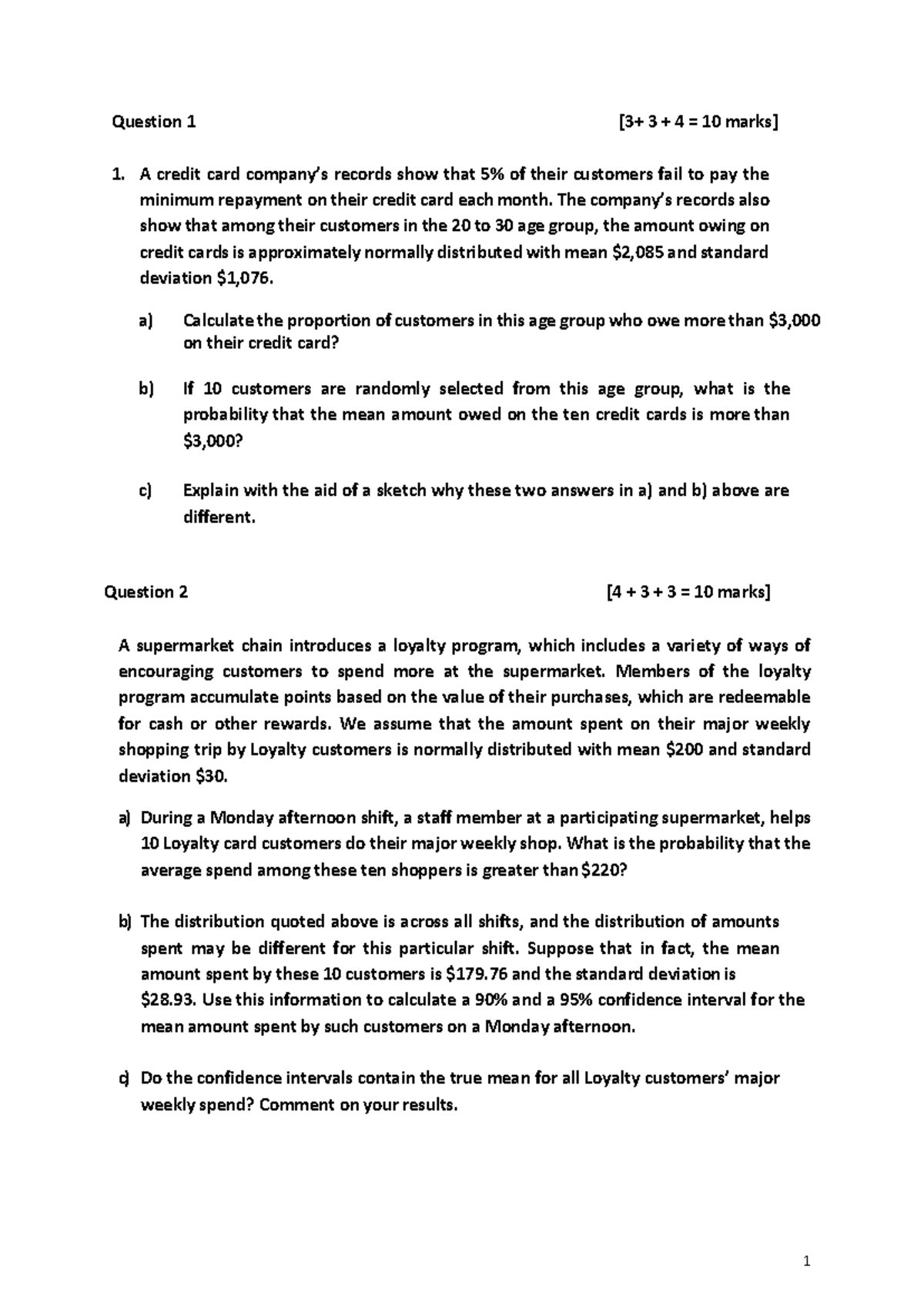 Practice Exam 2 Questions - 1 Question 1 [3+ 3 + 4 = 10 marks] A credit ...