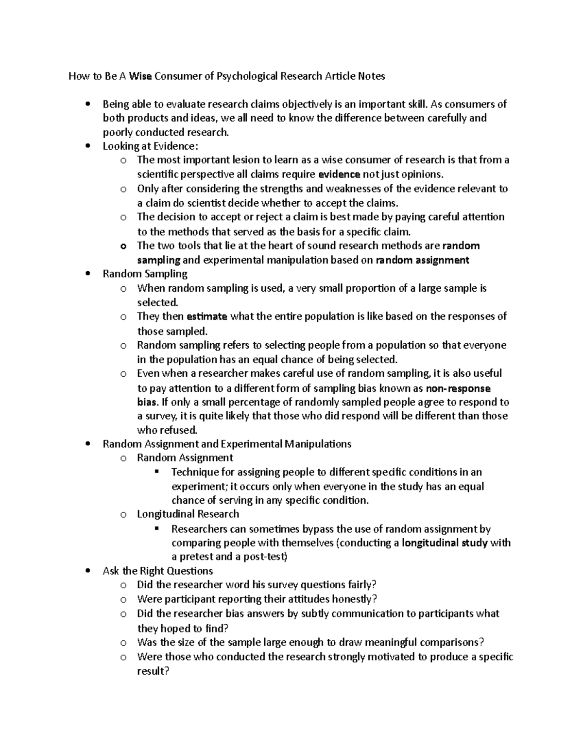 Module One Article Notes - How to Be A Wise Consumer of Psychological ...
