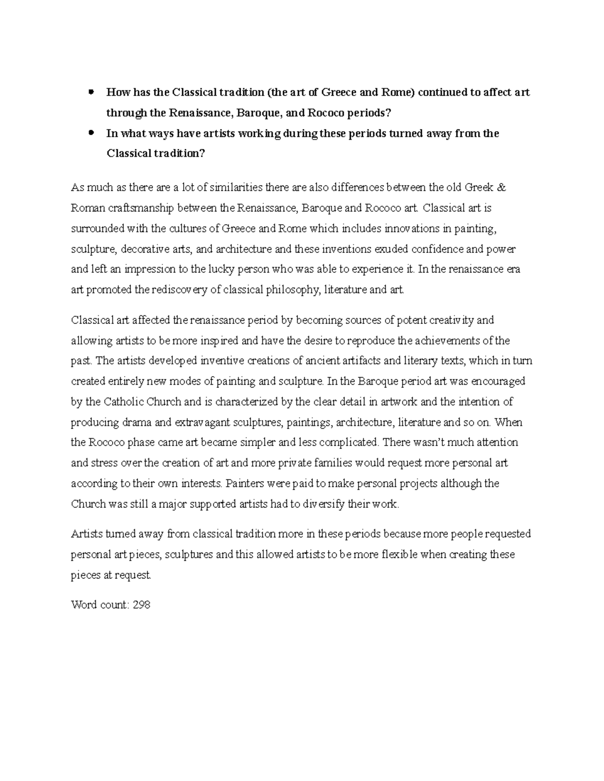 AHIST 1401 Learning Journal Unit 4 - How has the Classical tradition ...