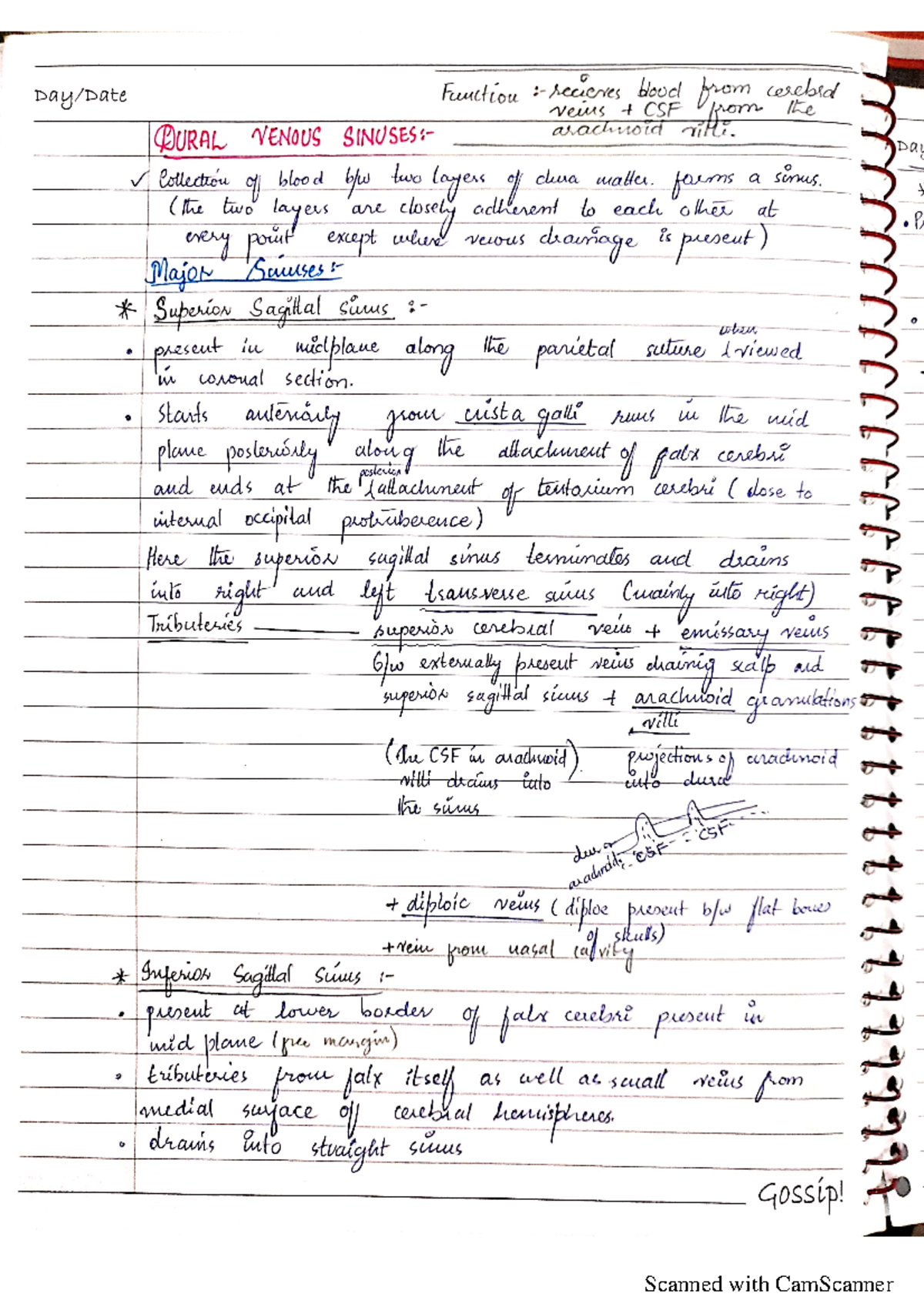 Dural venous sinuses - ANATOMY NOTES FOR BRAIN - Nursing Book - Scanned ...