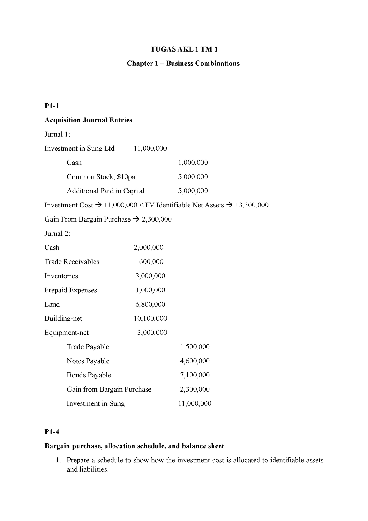 Tugas AKL 1 TM 1 - TUGAS AKL 1 TM 1 Chapter 1 – Business Combinations ...