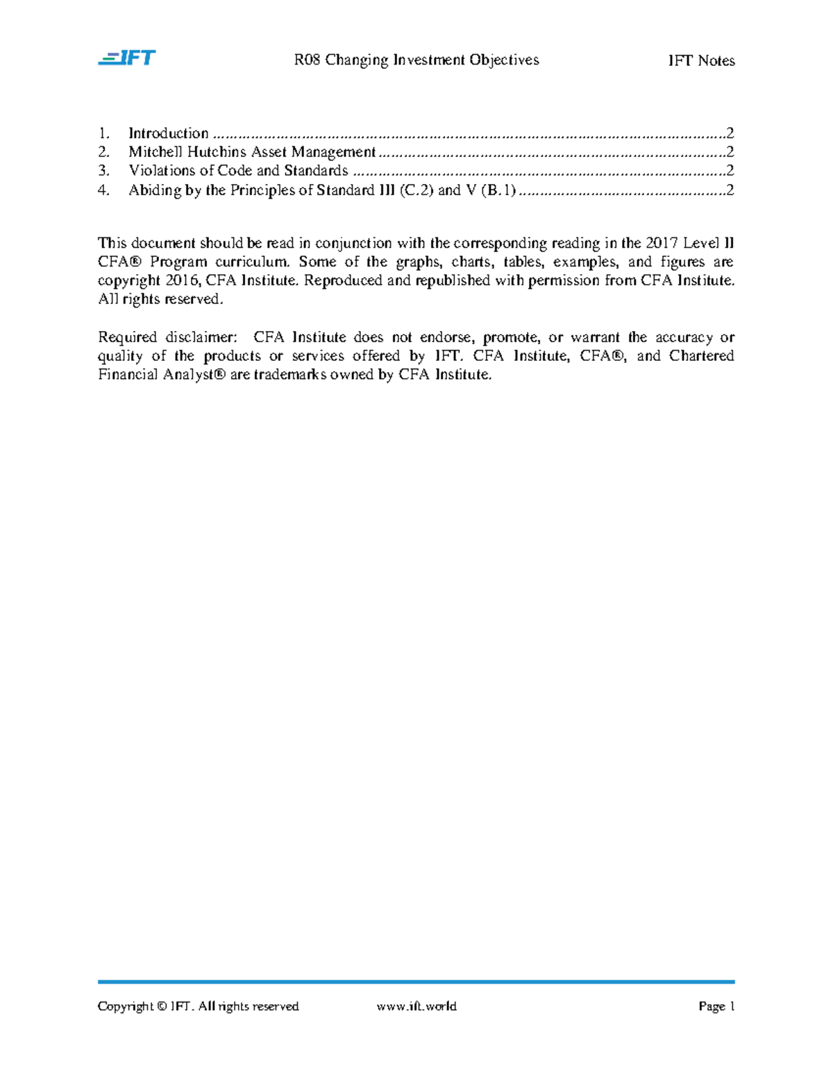 R08 Changing Investment Objectives IFT Notes - R08 Changing Investment ...