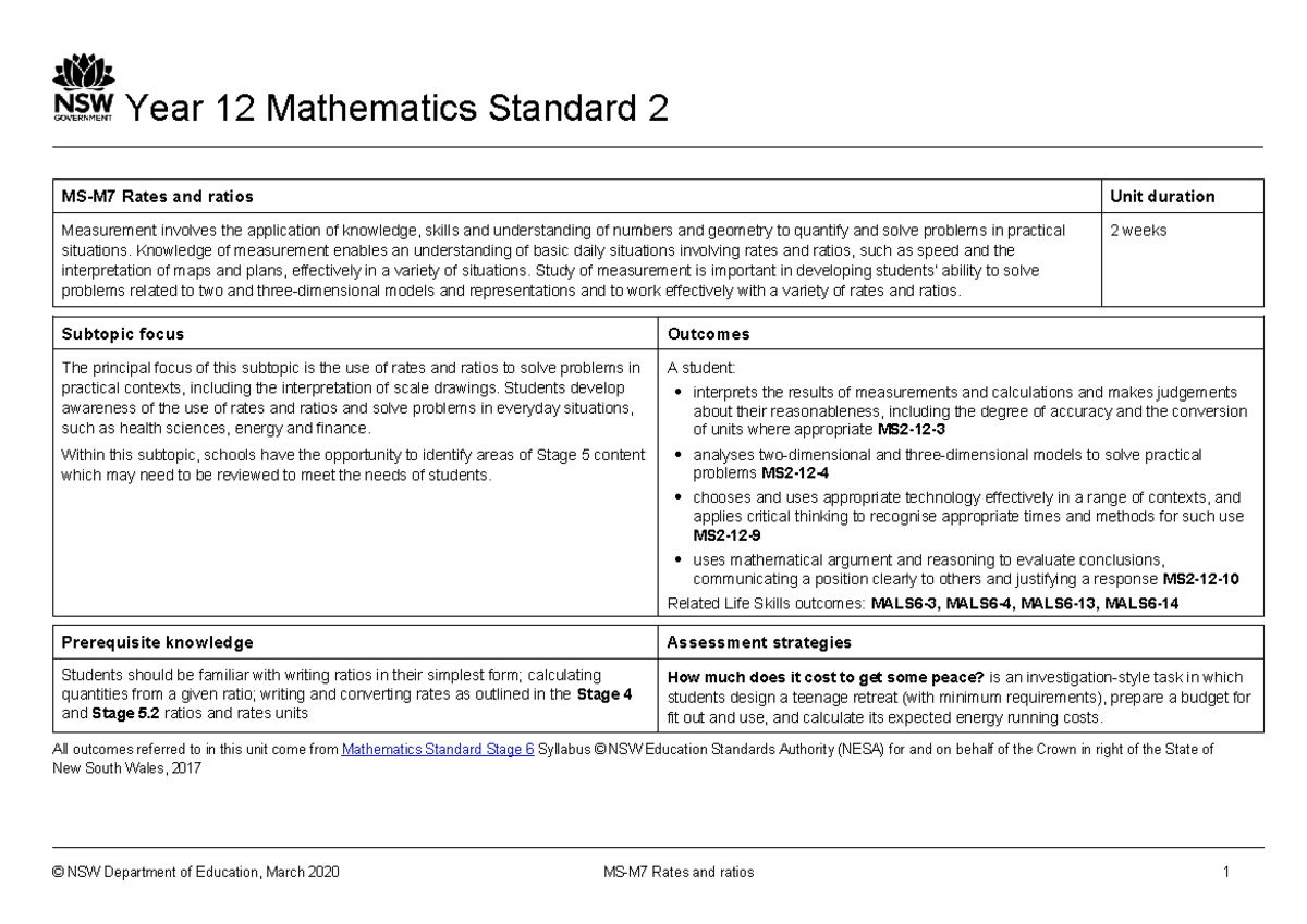 Ms m7 rates and ratios - Practice material for the course content ...