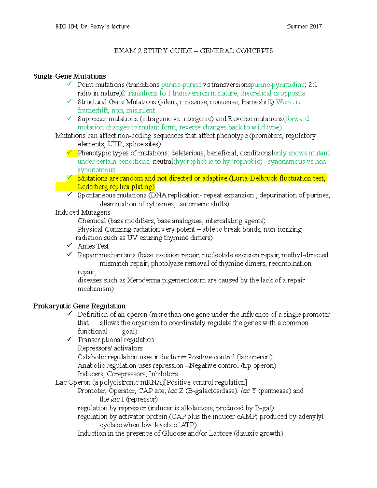 Exam 2 Study Guide Summer 17 - BIO Dr. Lecture Summer 2017 EXAM 2 STUDY ...