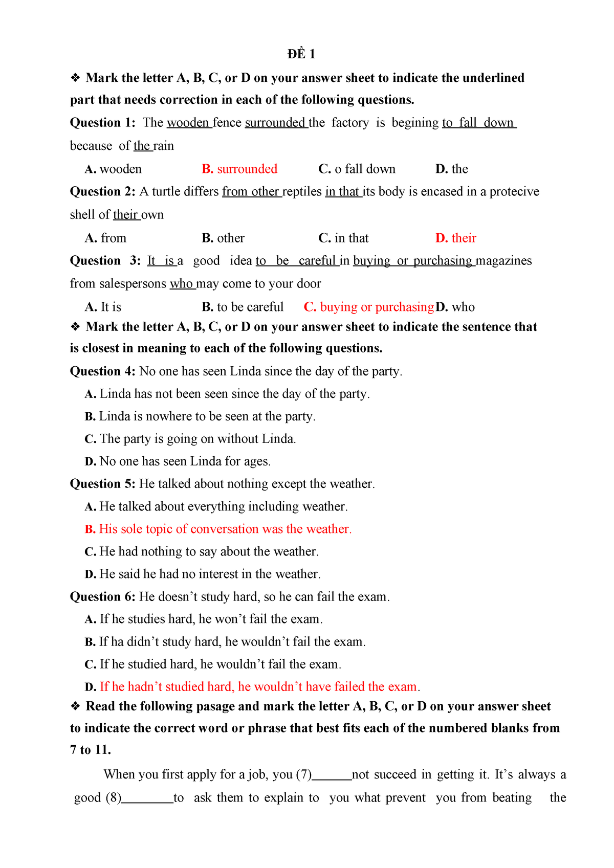 ĐỀ-1 DONE - English Entrance Test - ĐỀ 1 Mark The Letter A, B, C, Or D ...