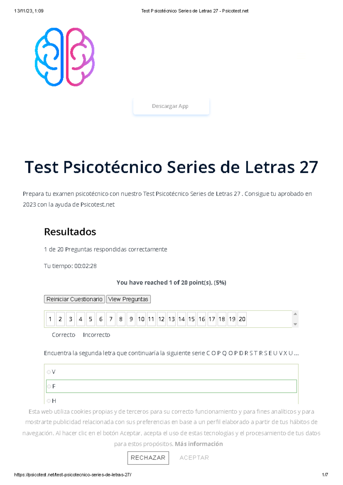Test Psicotécnico Series de Letras 27 - Psicotest - Descargar App Test ...