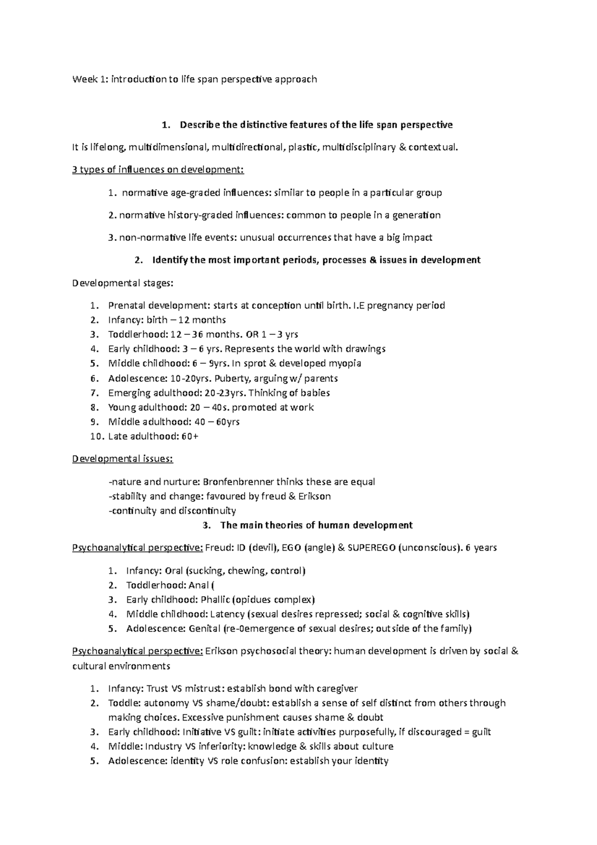 Week 1 developmental psyc - Week 1: introduction to life span ...
