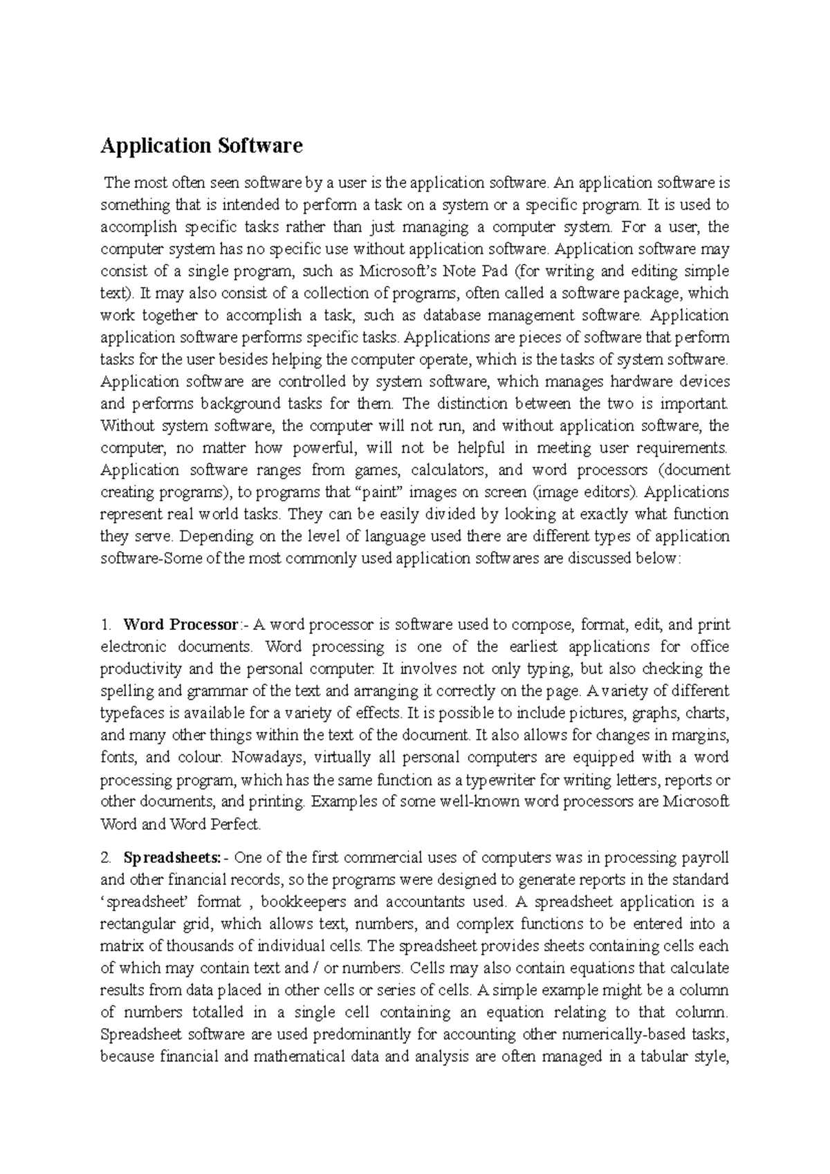 Application software - note 7 - Application Software The most often ...